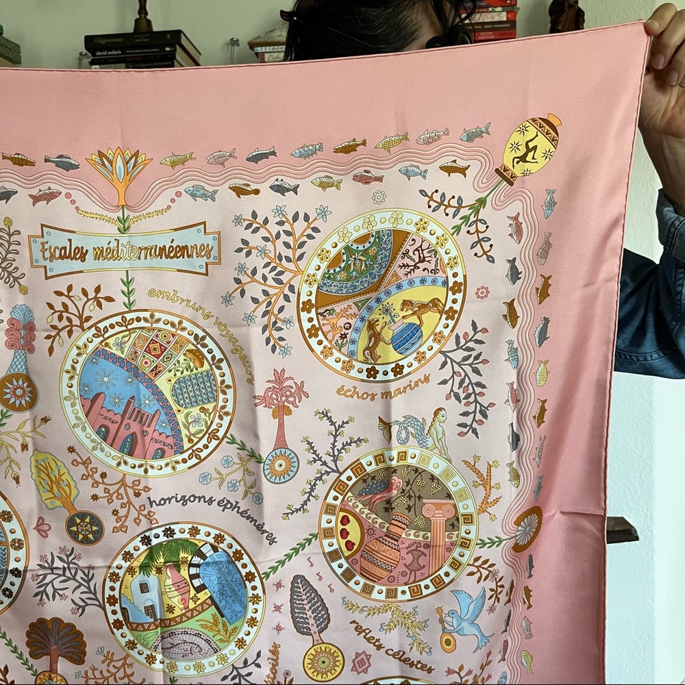 Hermes Escales Méditerranéennes Mousseline Fish Aquatic Pink Scarf Shawl - Picture 10 of 13